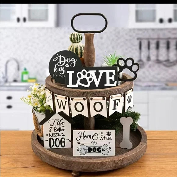 Rustic Farmhouse Dog Tiered Tray Decor Set - Picture 1 of 4
